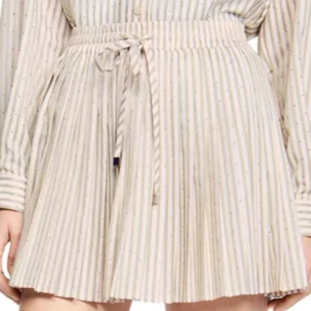 Sandro Rhinestone Striped Pleated Skirt